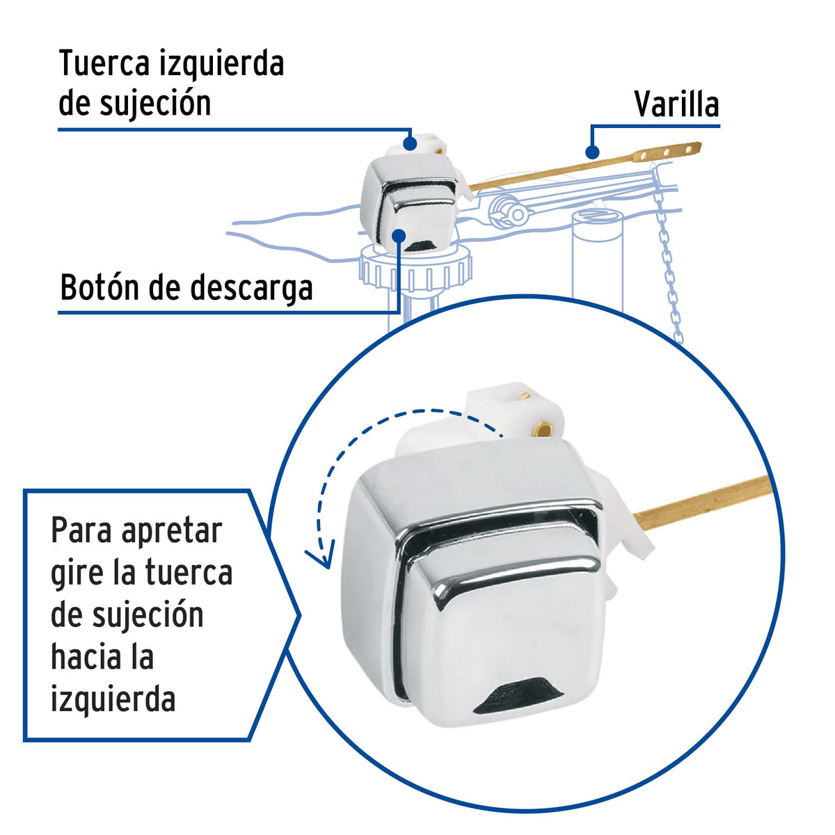Boton frontal plastico cromado para WC FOSET