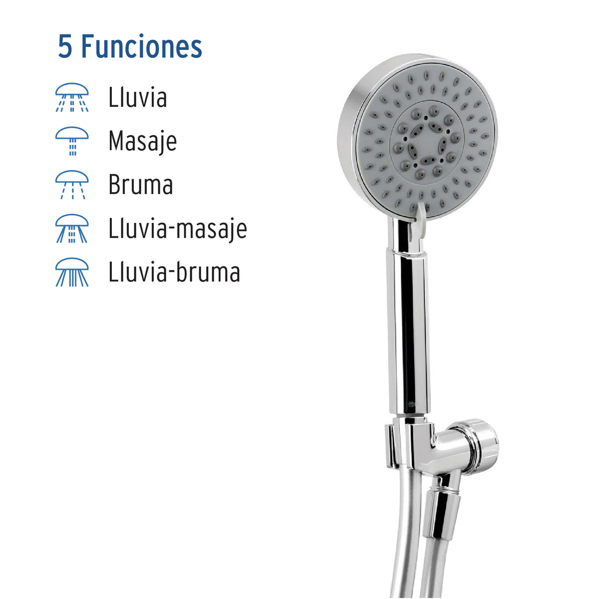 Regadera cromo de telefono 4" con soporte FOSET ELEMENT