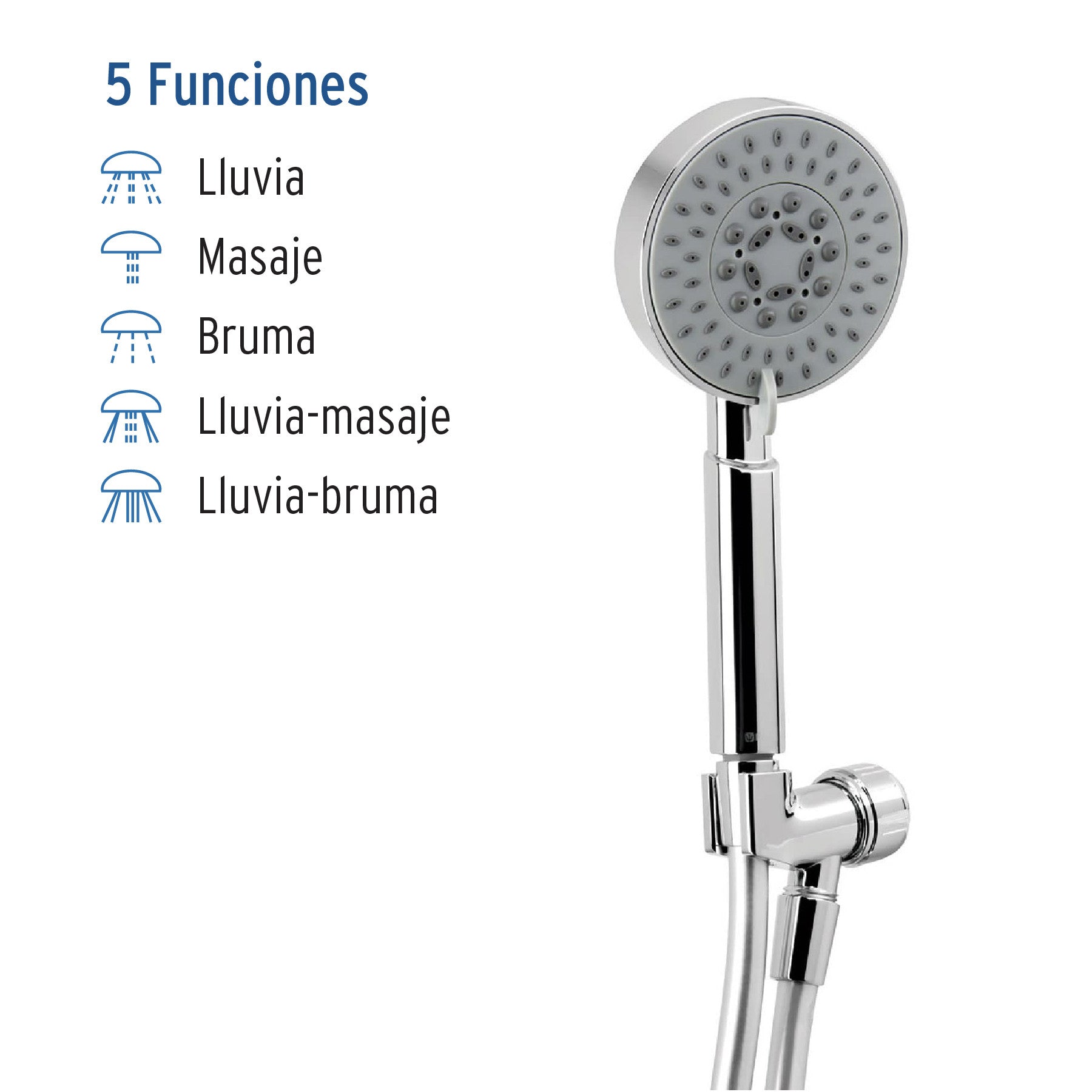 Regadera cromo de telefono 4" con soporte FOSET ELEMENT