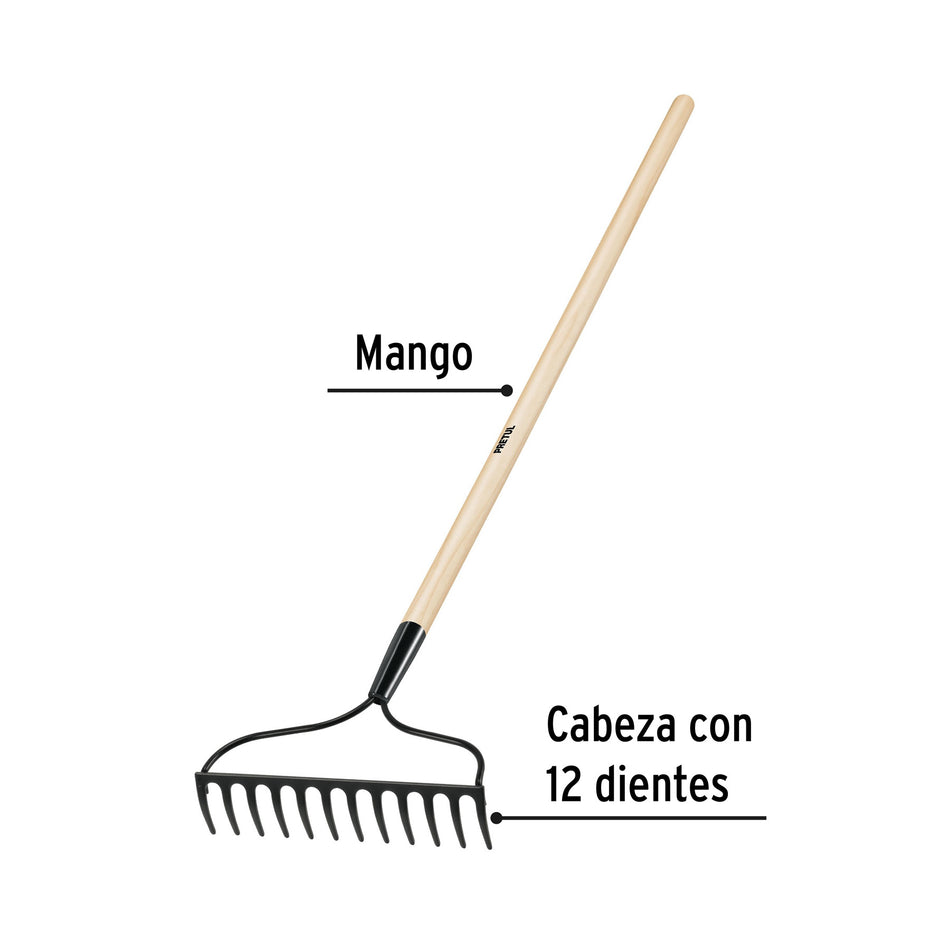 Rastrillo jardinero, 12 dientes, Pretul