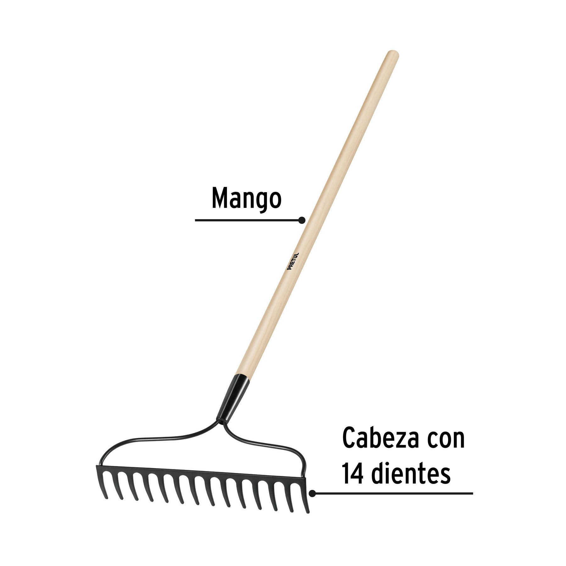 Rastrillo jardinero, 14 dientes, Pretul