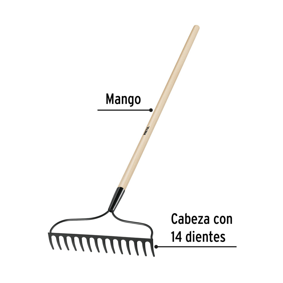 Rastrillo jardinero, 14 dientes, Pretul