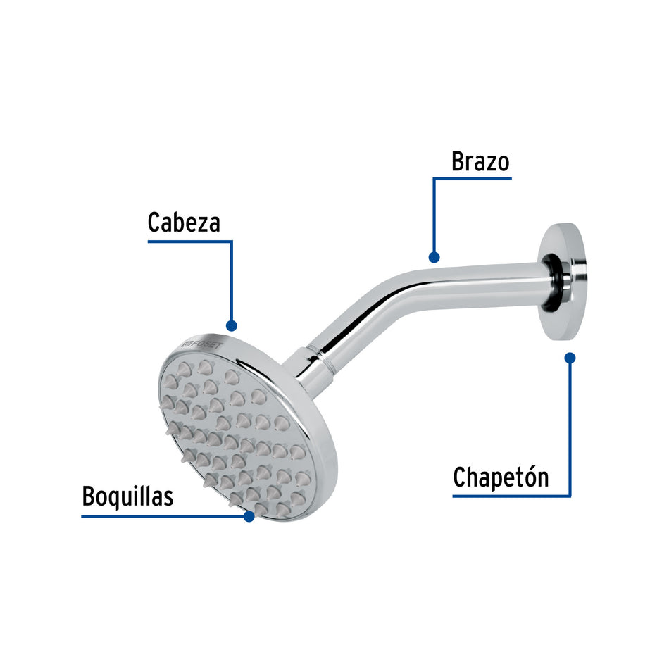 Regadera cromo 4' plato redondo, con brazo, FOSET ELEMENT 4'