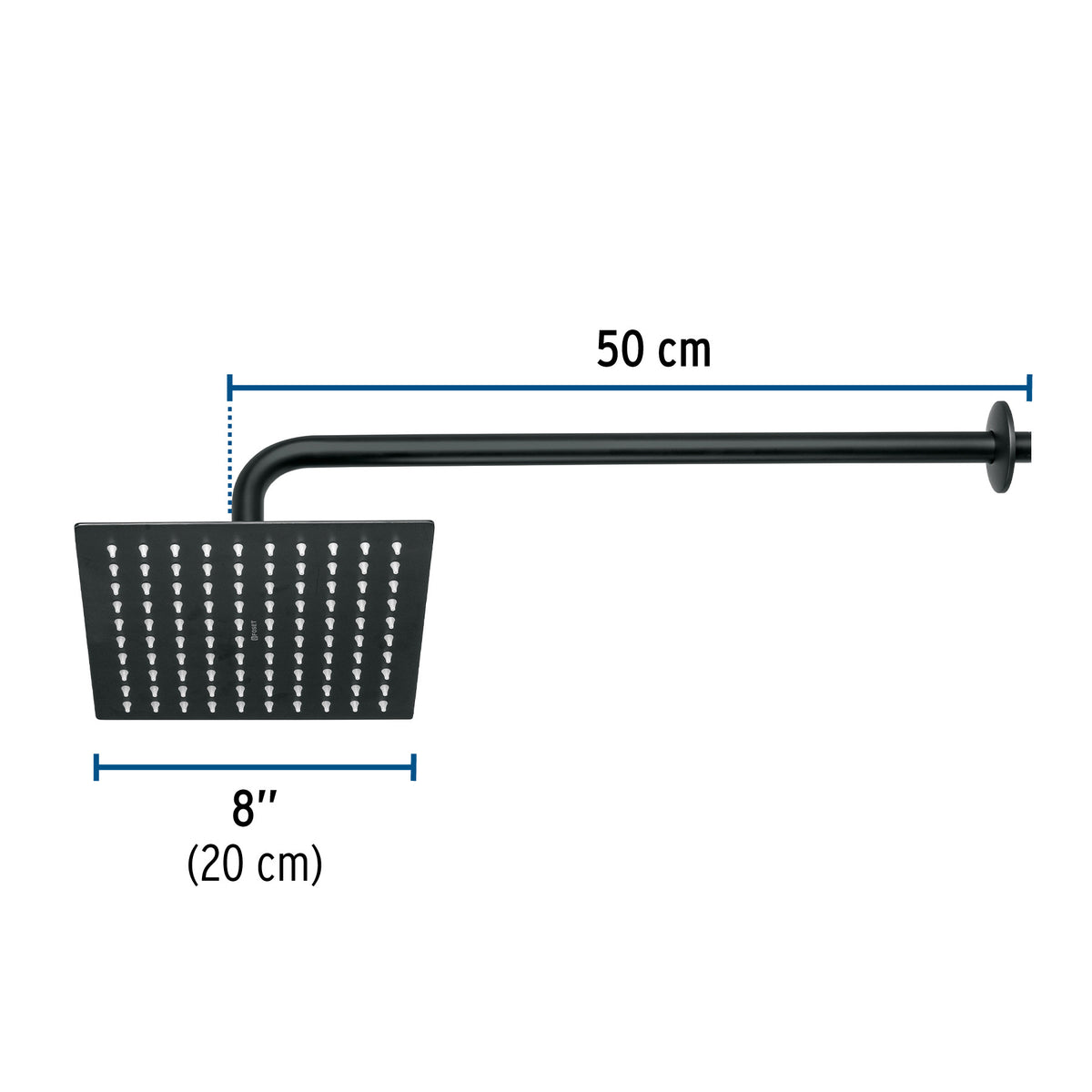 Regadera plato cuadrado 8' con brazo, negro, FOSET RIVIERA 8', negro