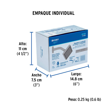 Regadera cuadrada ABS con brazo y chapeton satin AQUA 4"