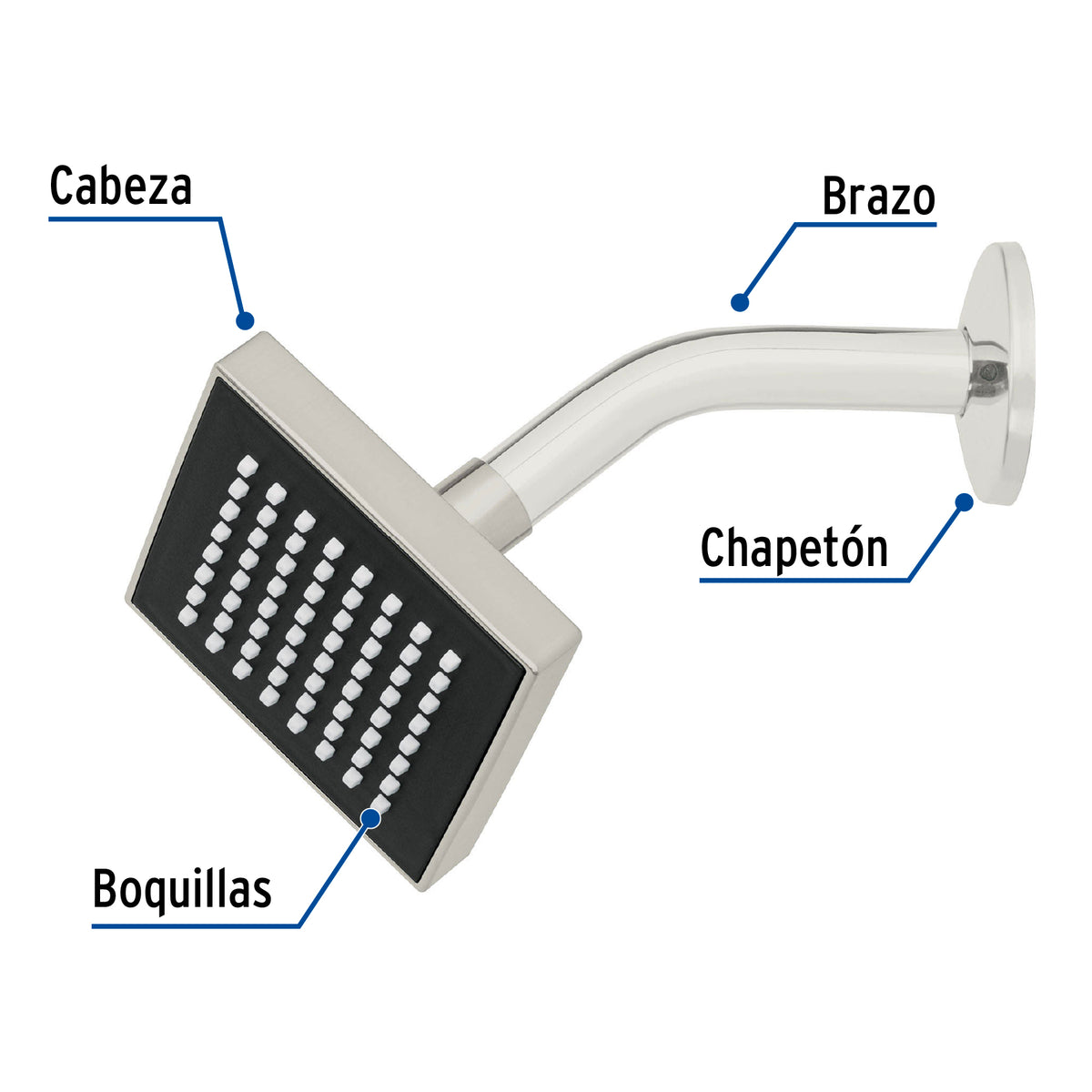 Regadera cuadrada ABS con brazo y chapeton satin AQUA 4"