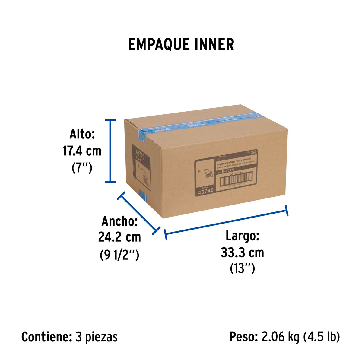Regadera cuadrada ABS con brazo y chapeton satin AQUA 6"