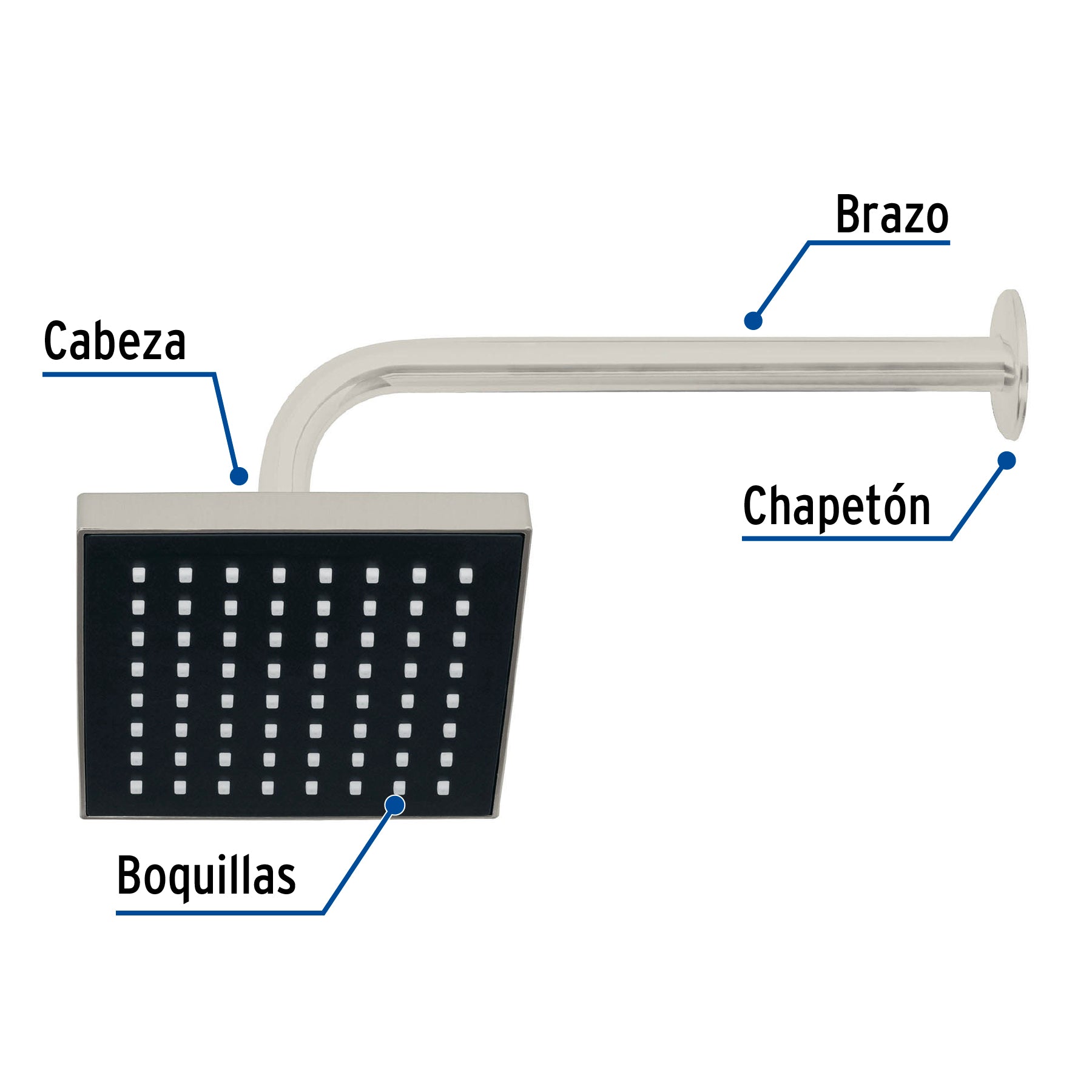 Regadera cuadrada ABS con brazo y chapeton satin AQUA 6"