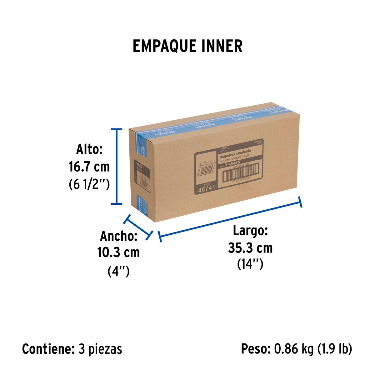 Regadera cuadrada ABS sin brazo satin AQUA 6"