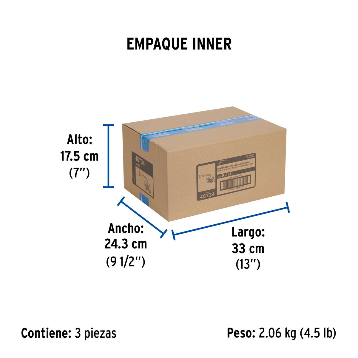 Regadera cuadrada 6', ABS, con brazo y chapetón, cromo, AQUA