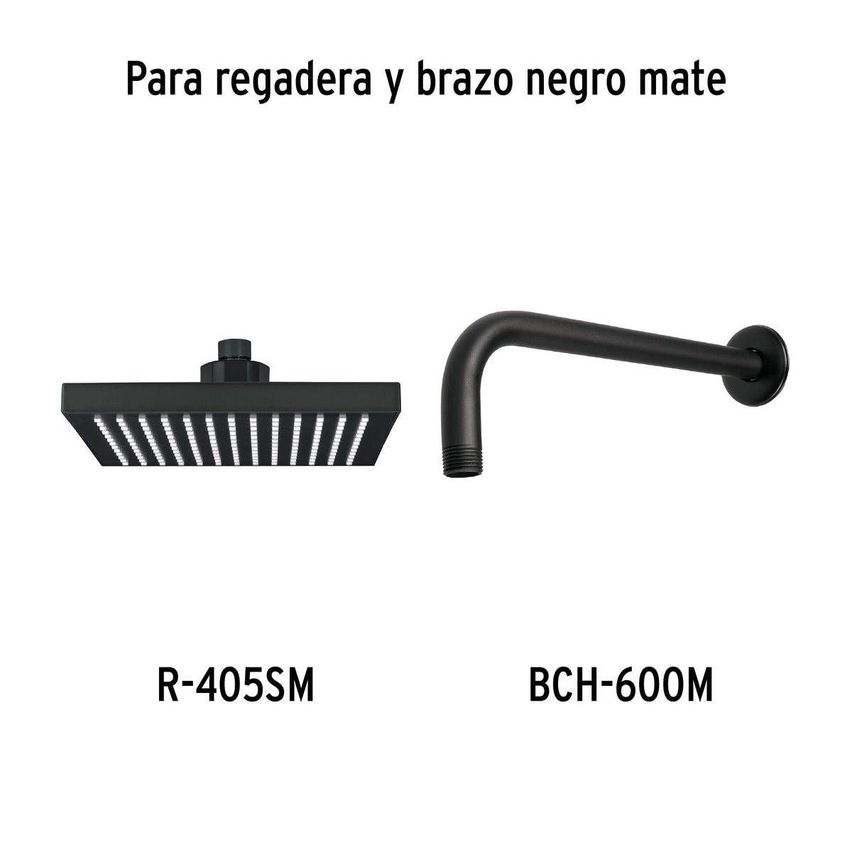 Regadera cuadrada 8', ABS, con brazo y chapetón, negro, AQUA