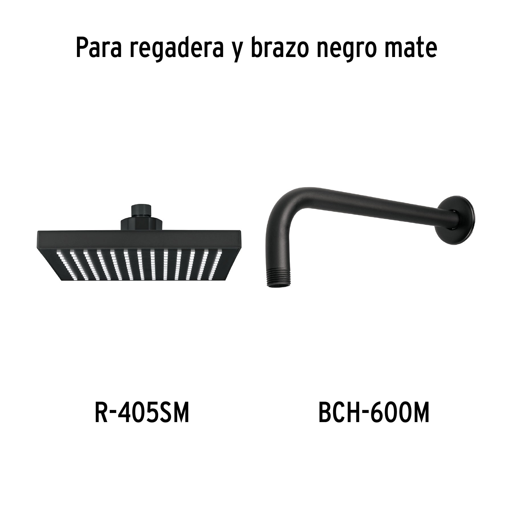 Regadera cuadrada 8', ABS, con brazo y chapetón, negro, AQUA