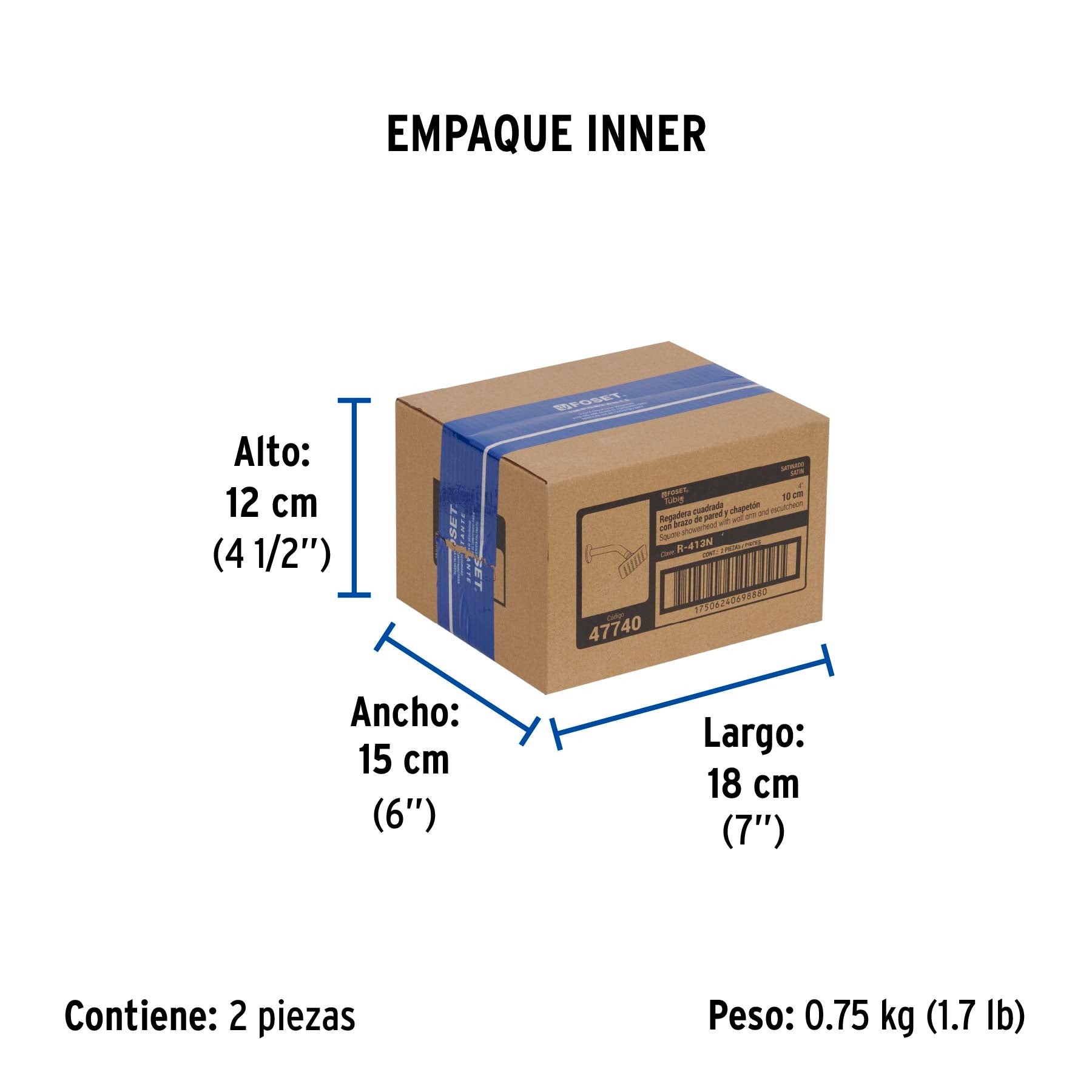 Regadera cuadrada acero inox con brazo satin TUBIG 4"