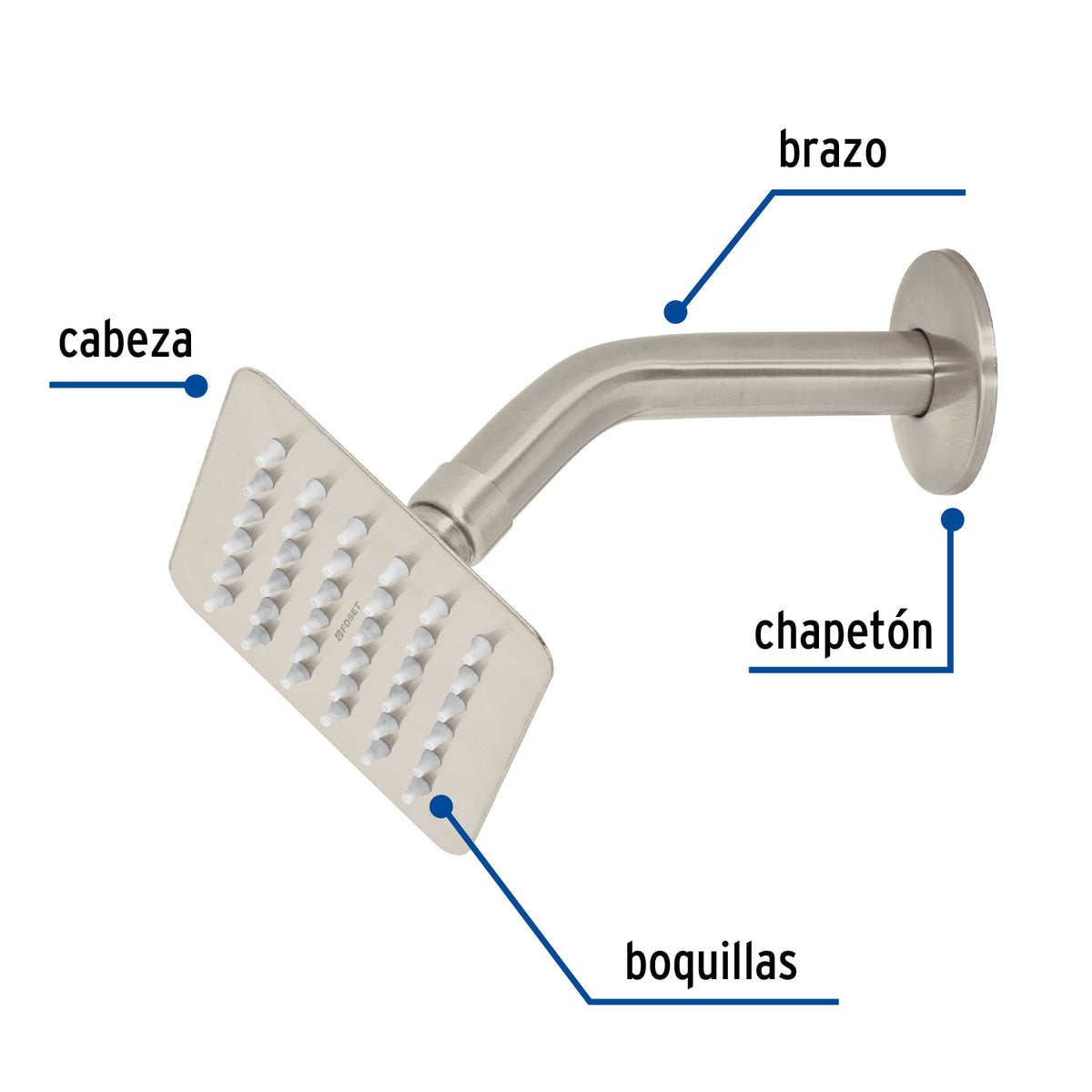 Regadera cuadrada acero inox con brazo satin TUBIG 4"