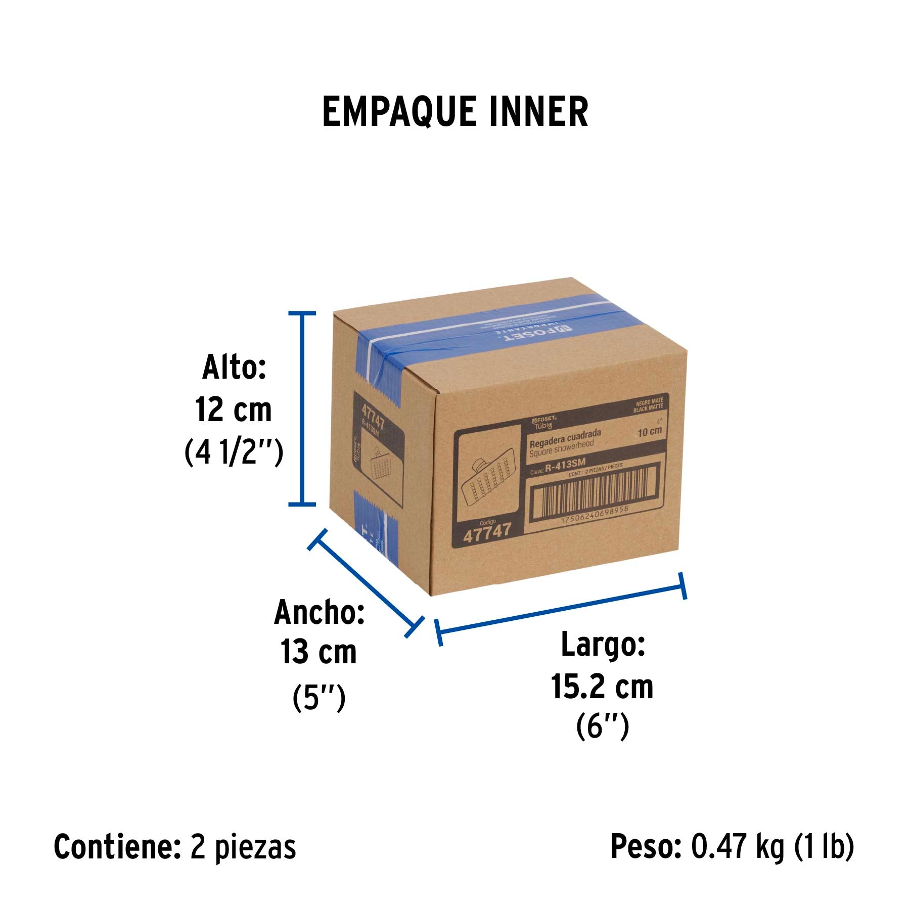 Regadera cuadrada 4', acero inox, sin brazo, negro, TÚBIG