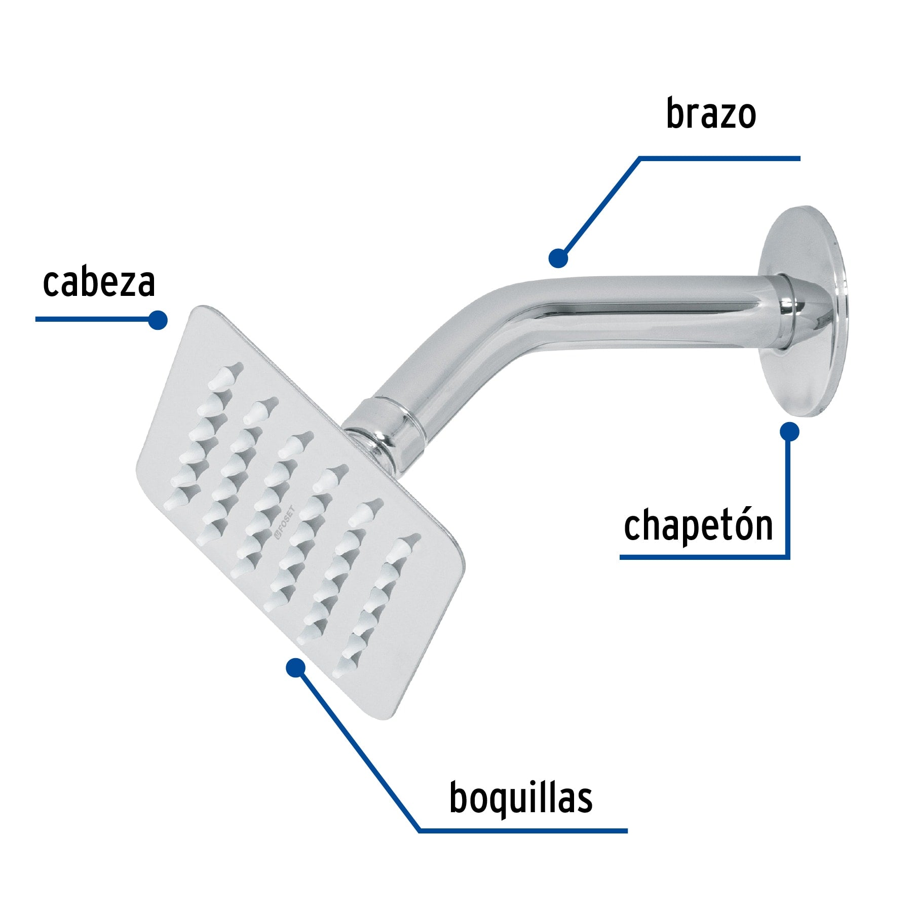 Regadera cuadrada 4', acero inox, con brazo, cromo, TÚBIG