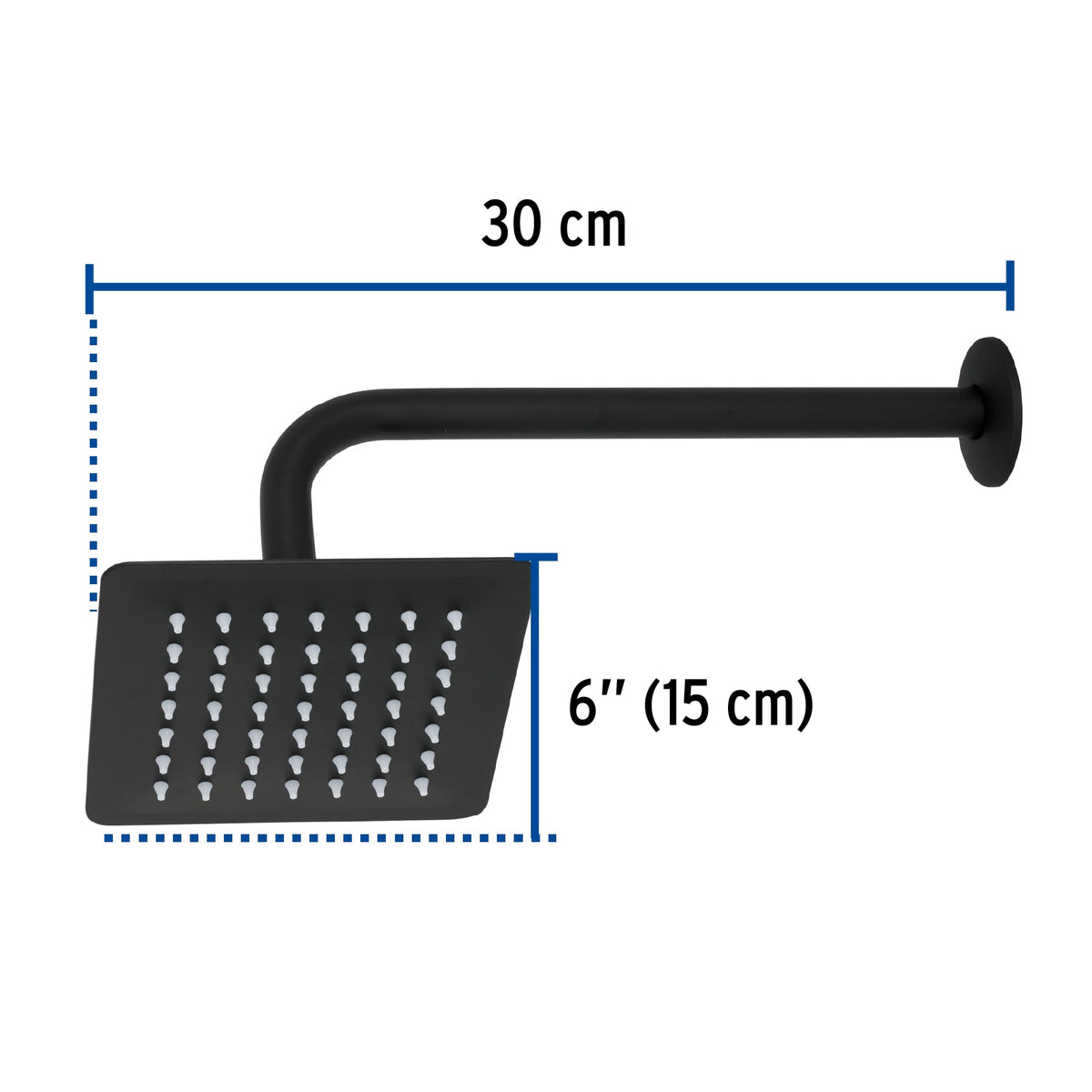 Regadera cuadrada 6', acero inox, con brazo, negro, TÚBIG