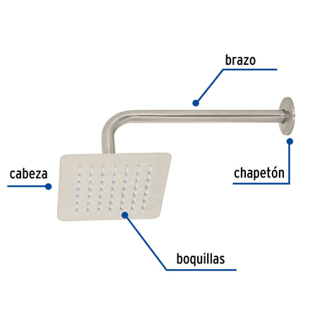 Regadera cuadrada acero inox con brazo satin TUBIG 6"