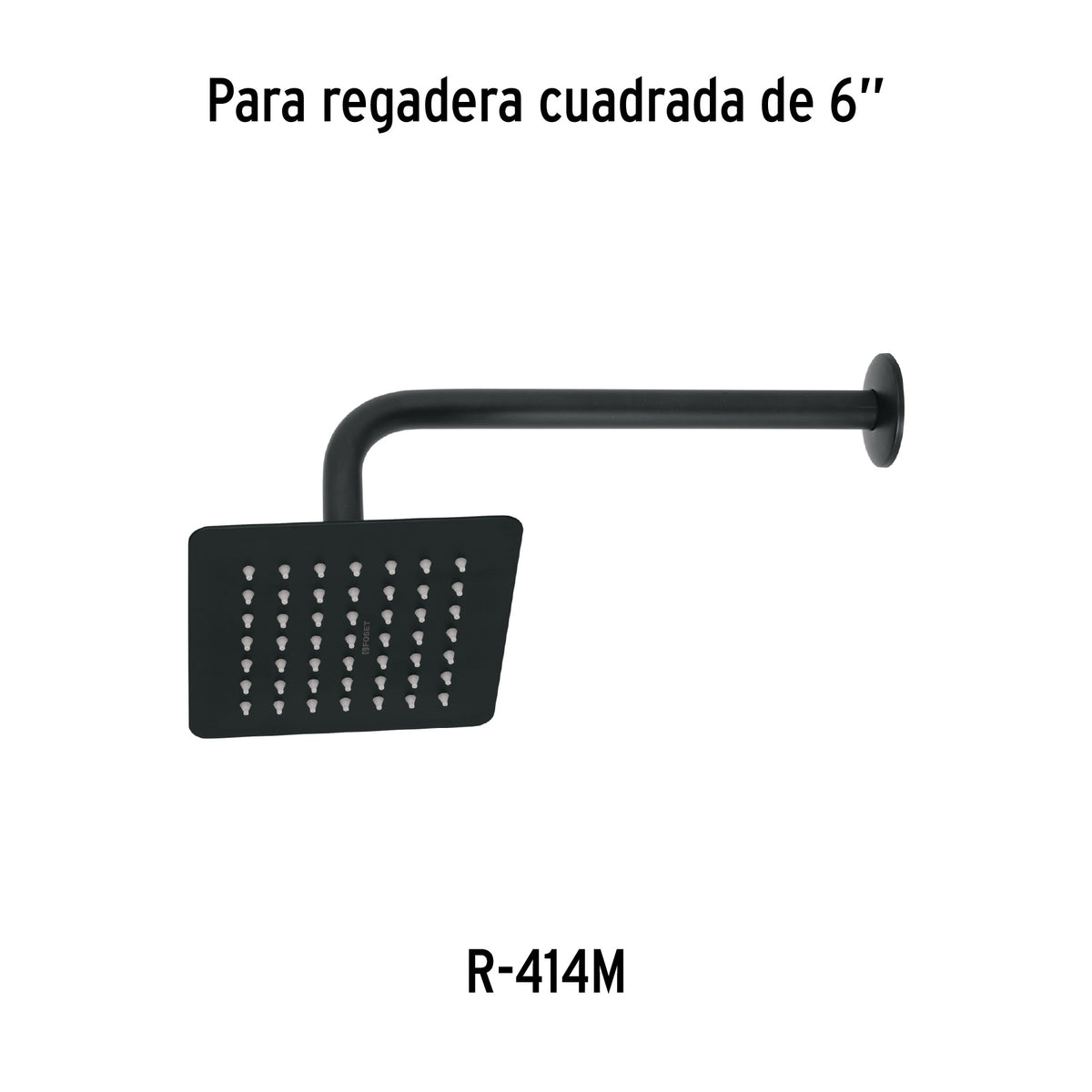 Regadera cuadrada 6', acero inox, sin brazo, negro, TÚBIG