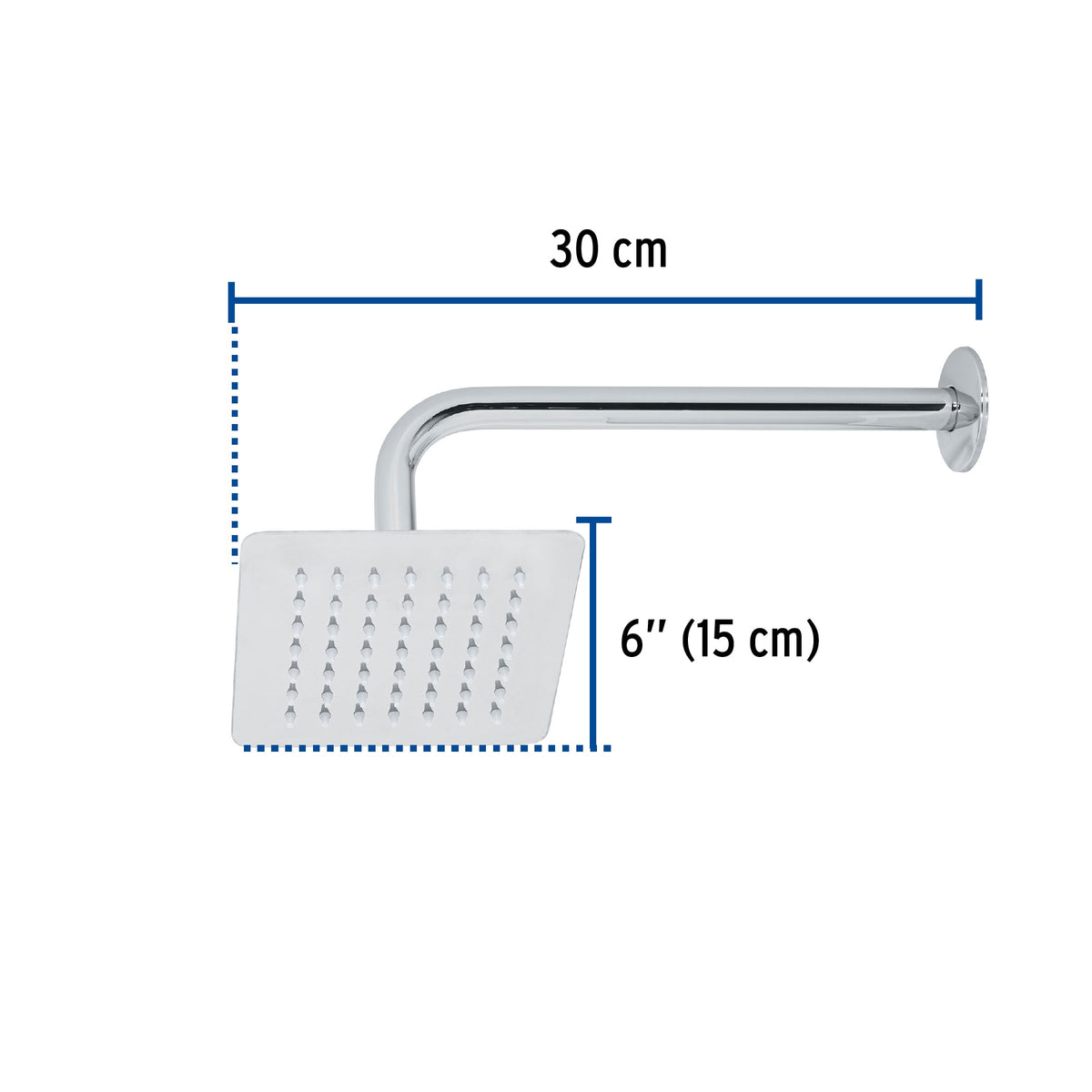 Regadera cuadrada 6', acero inox, con brazo, cromo, TÚBIG