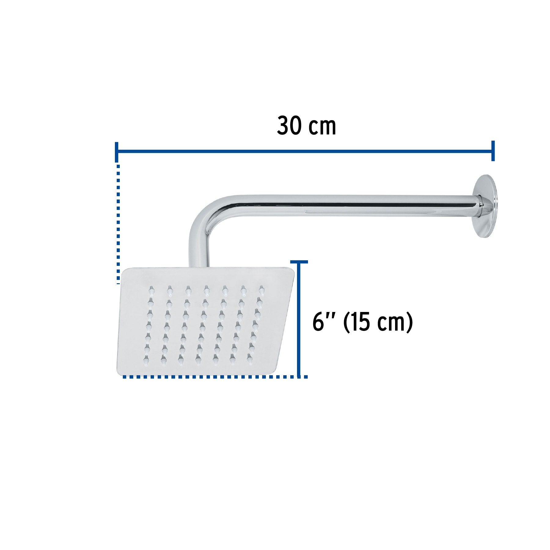 Regadera cuadrada 6', acero inox, con brazo, cromo, TÚBIG