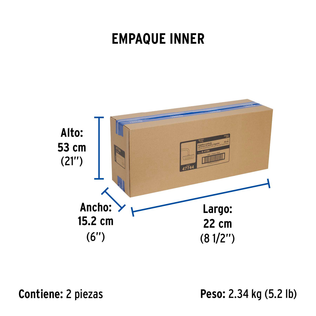Regadera cuadrada acero inox con brazo satin TUBIG 8"