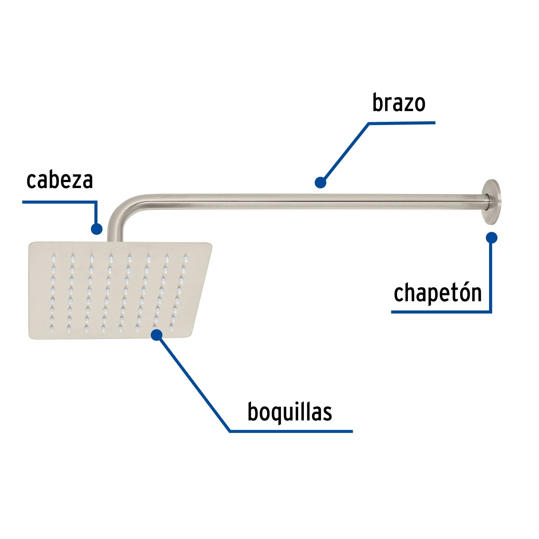 Regadera cuadrada acero inox con brazo satin TUBIG 8"