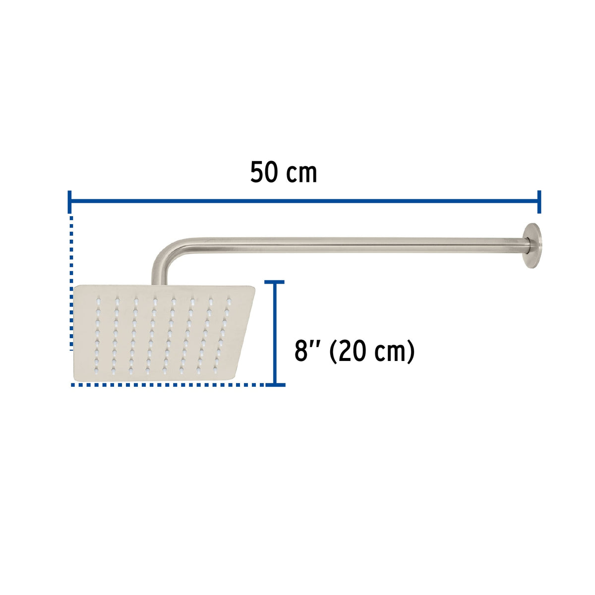 Regadera cuadrada acero inox con brazo satin TUBIG 8"