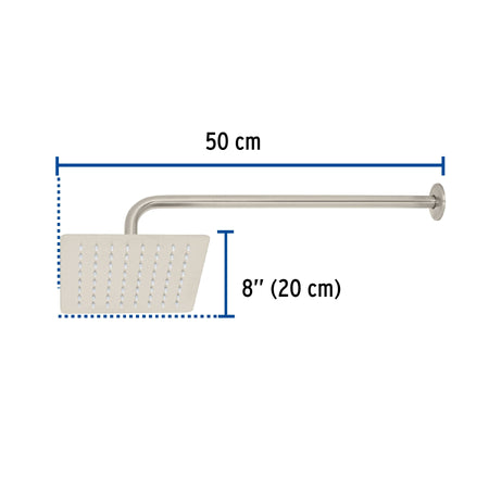 Regadera cuadrada acero inox con brazo satin TUBIG 8"