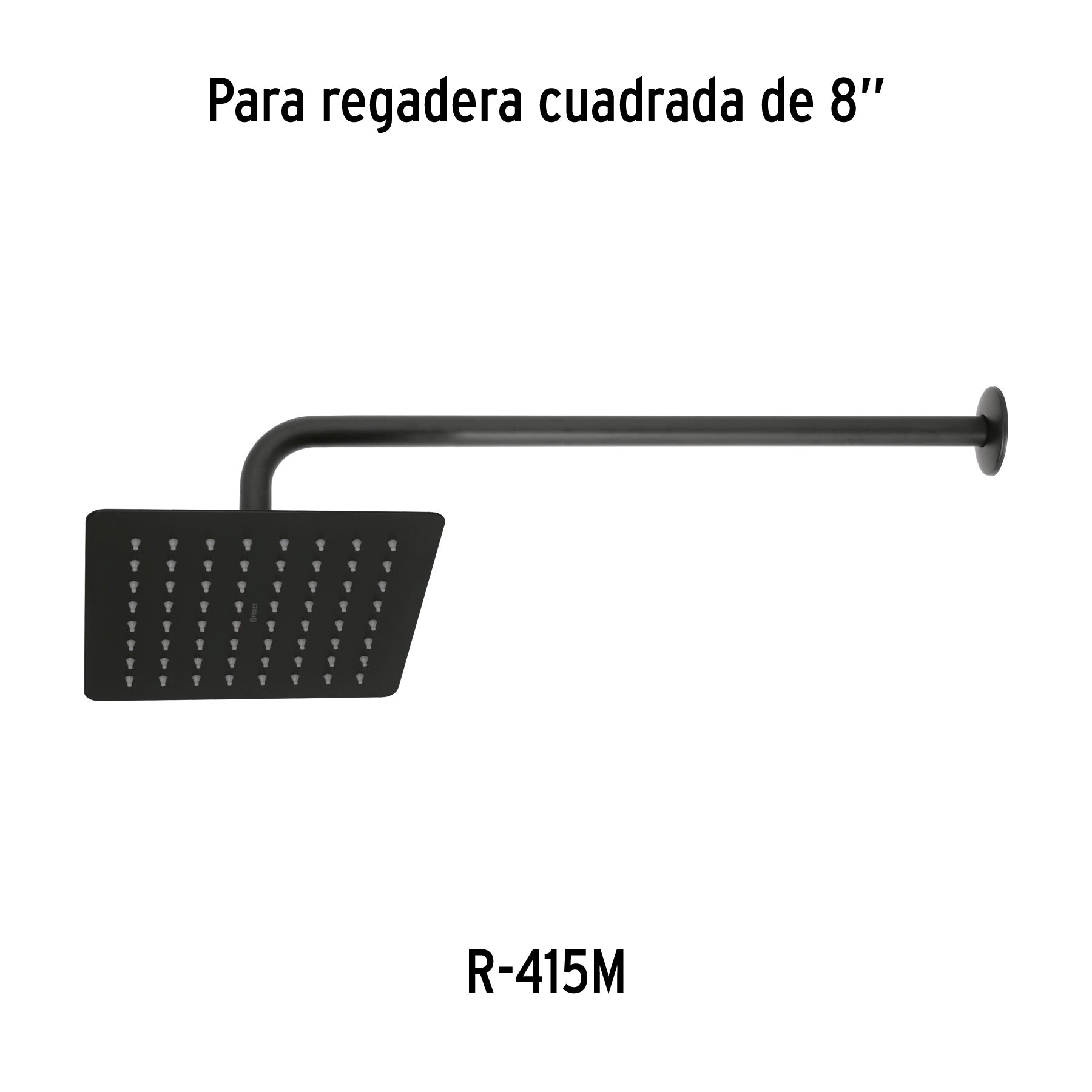 Regadera cuadrada 8', acero inox, sin brazo, negro, TÚBIG