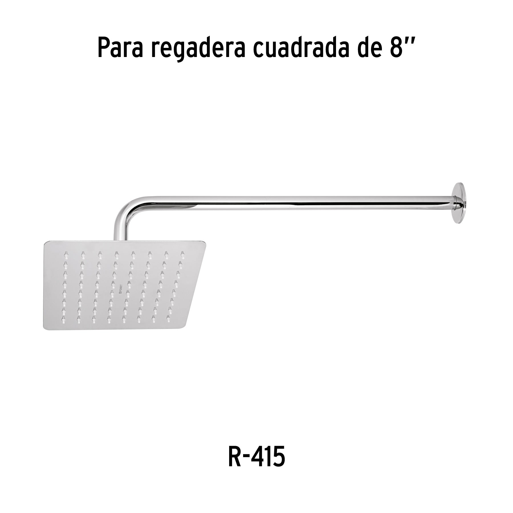 Regadera cuadrada 8', acero inox, sin brazo, cromo, TÚBIG