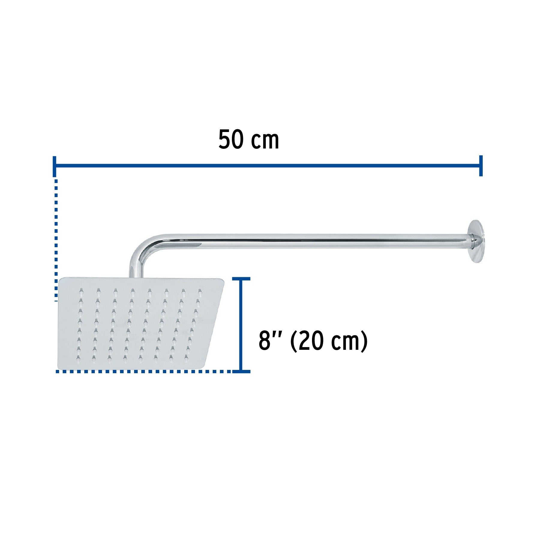 Regadera cuadrada 8', acero inox, con brazo, cromo, TÚBIG