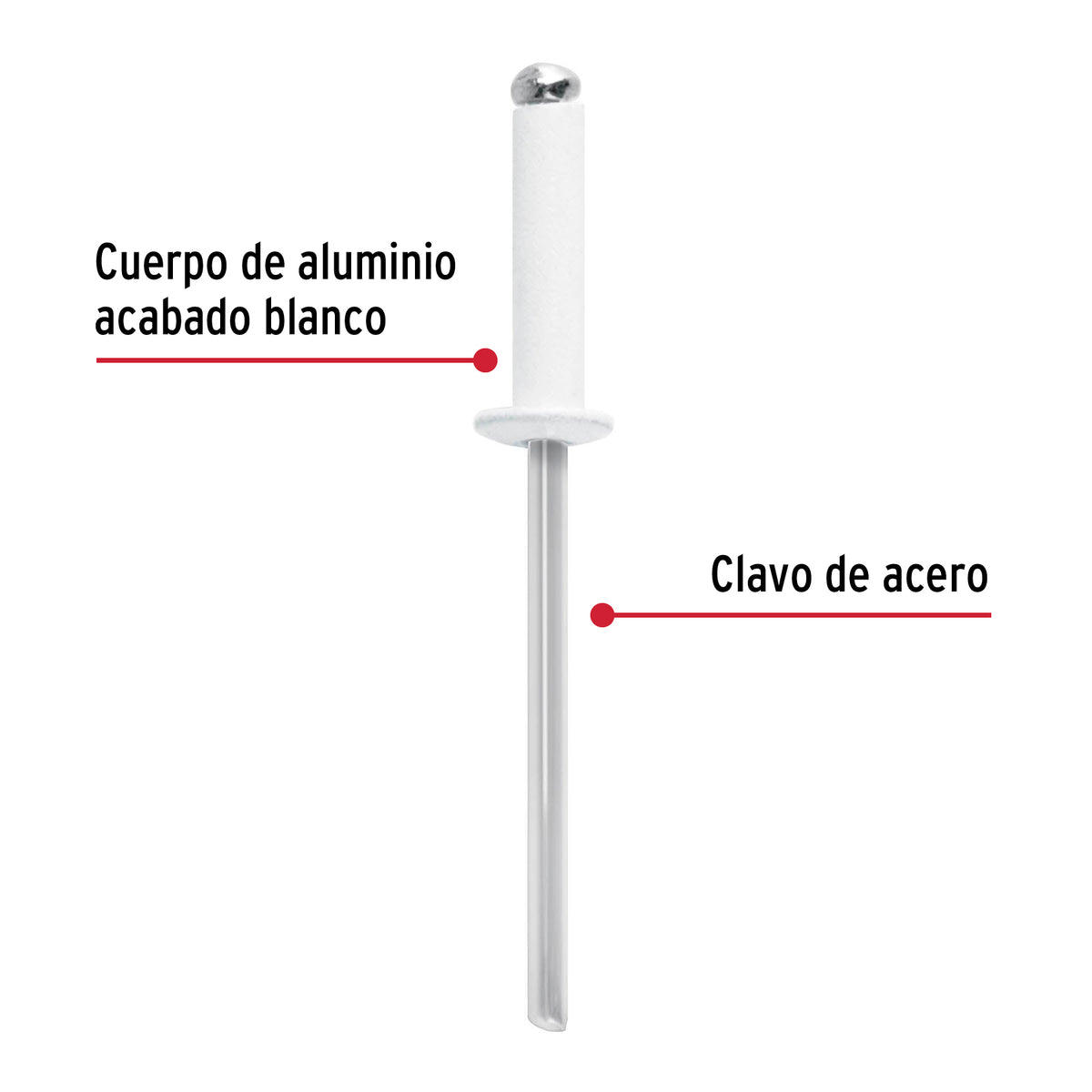 Bolsa c/50 remaches 1/8"x5/16" blancos de aluminio ala 1/4"