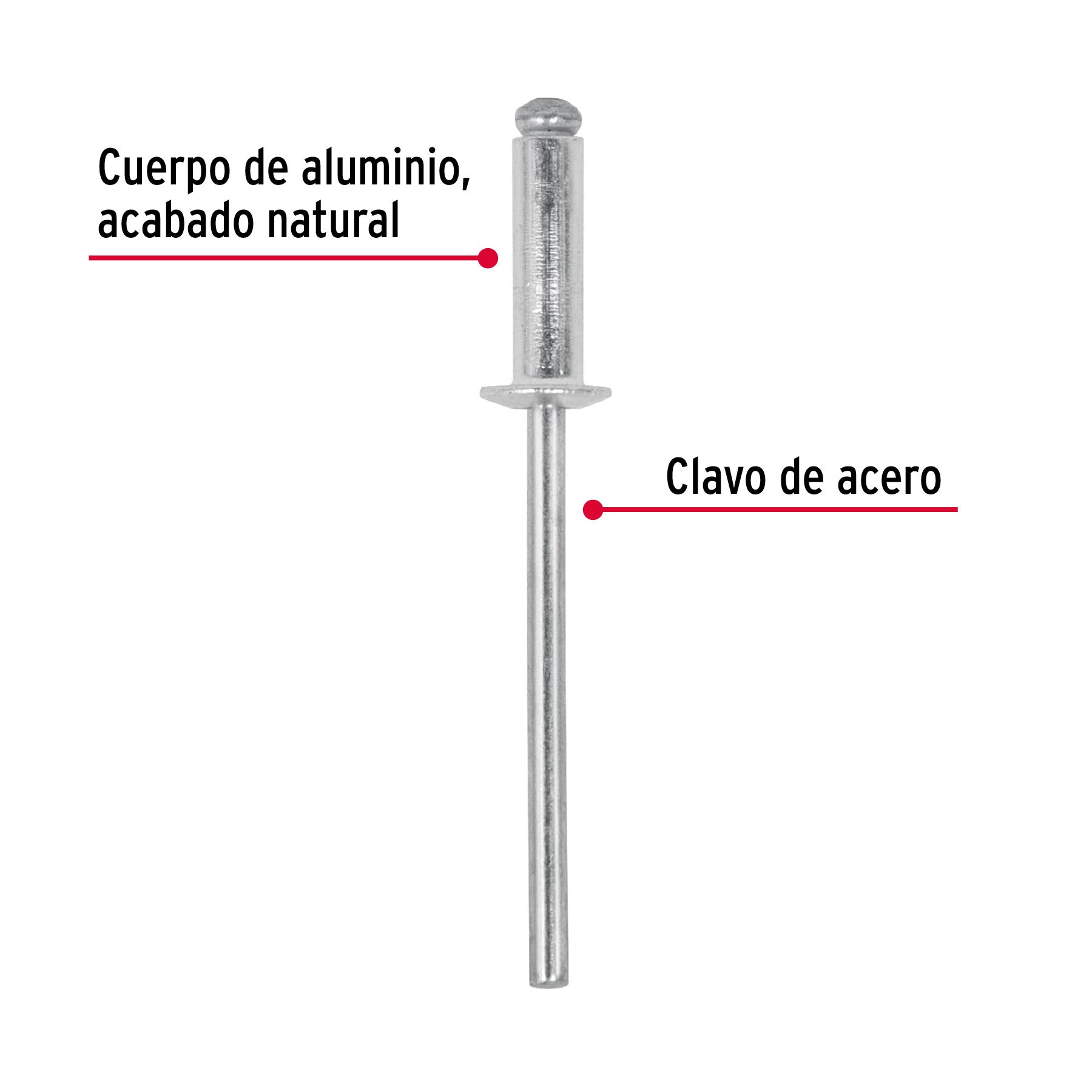 Bolsa con 50 remaches 1/8' x 3/8' de aluminio, ala 1/4 1/8', 3/8'