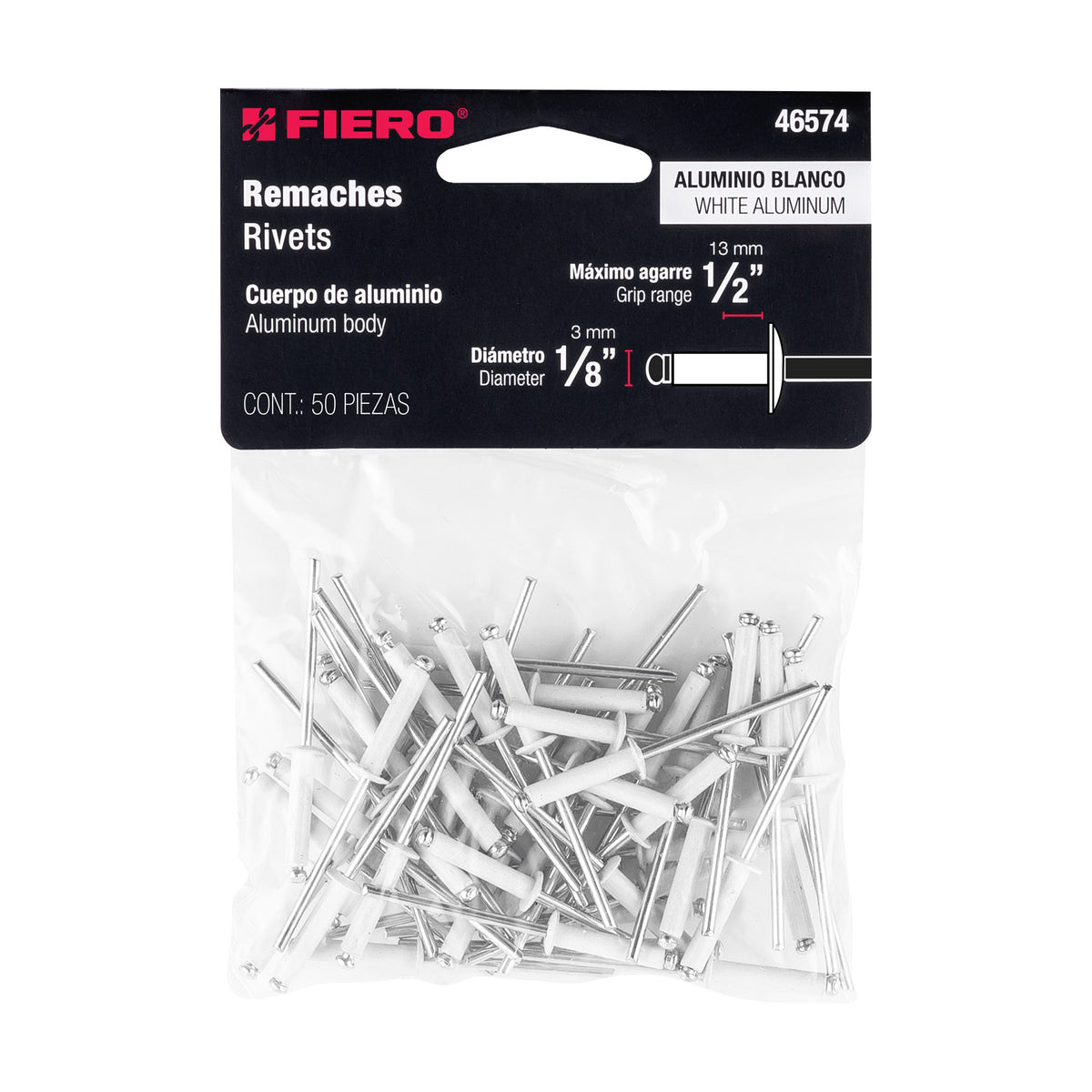Bolsaremachesx1/2" blancos de aluminio ala 1/8"
