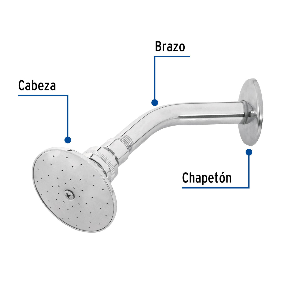 Regadera redonda 3" metalica brazo y chapeton cromo AQUA