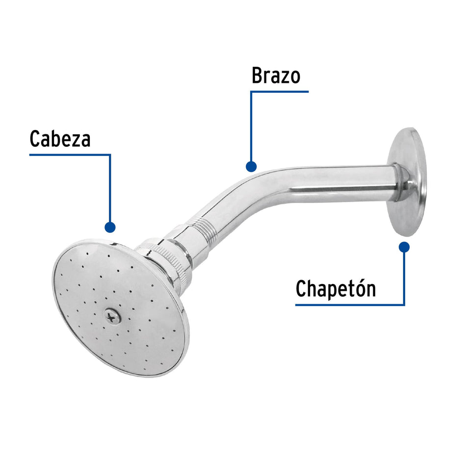 Regadera redonda 3" metalica brazo y chapeton cromo AQUA