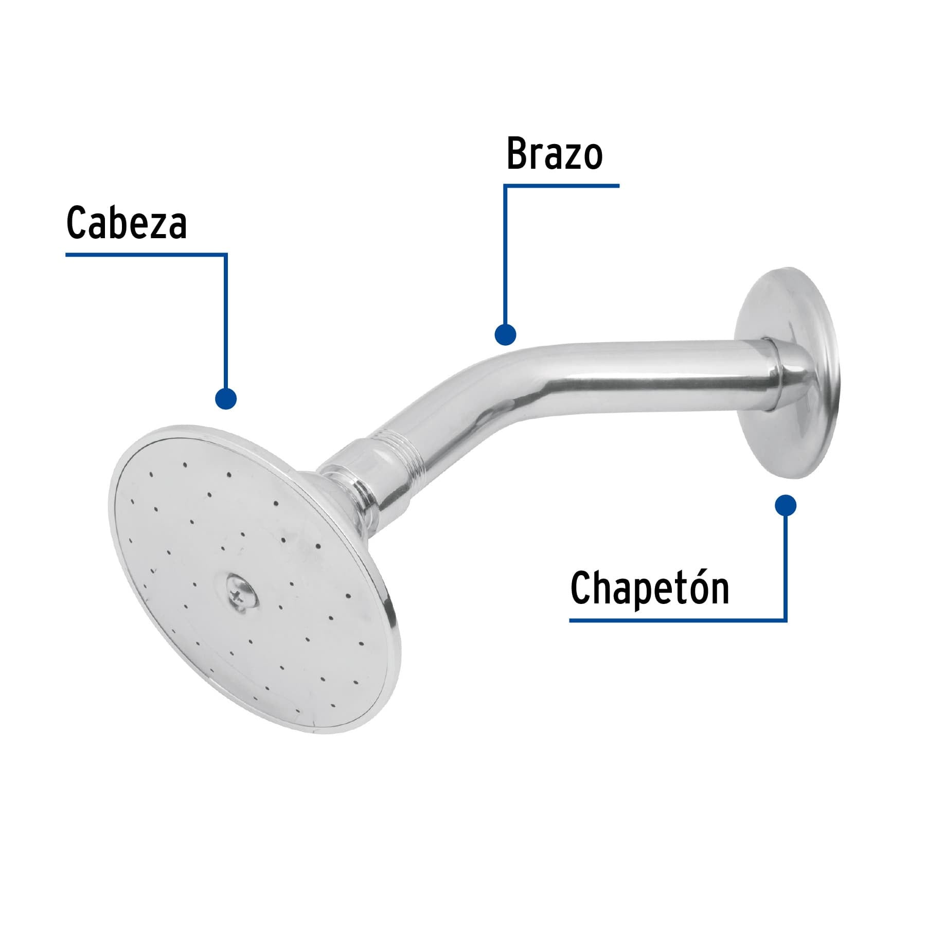 Regadera redonda 3-1/2" metalica brazo y chapeton cromo