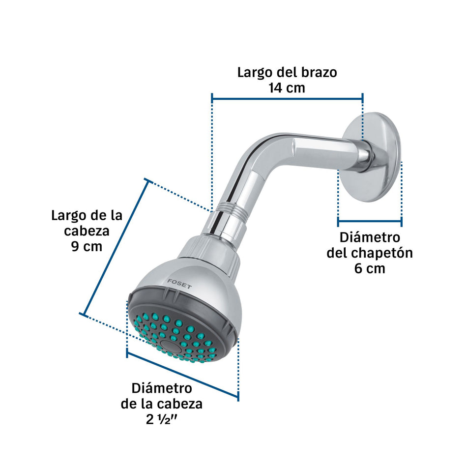 Regadera redonda 2-1/2" con brazo y chapeton ABS, BASIC