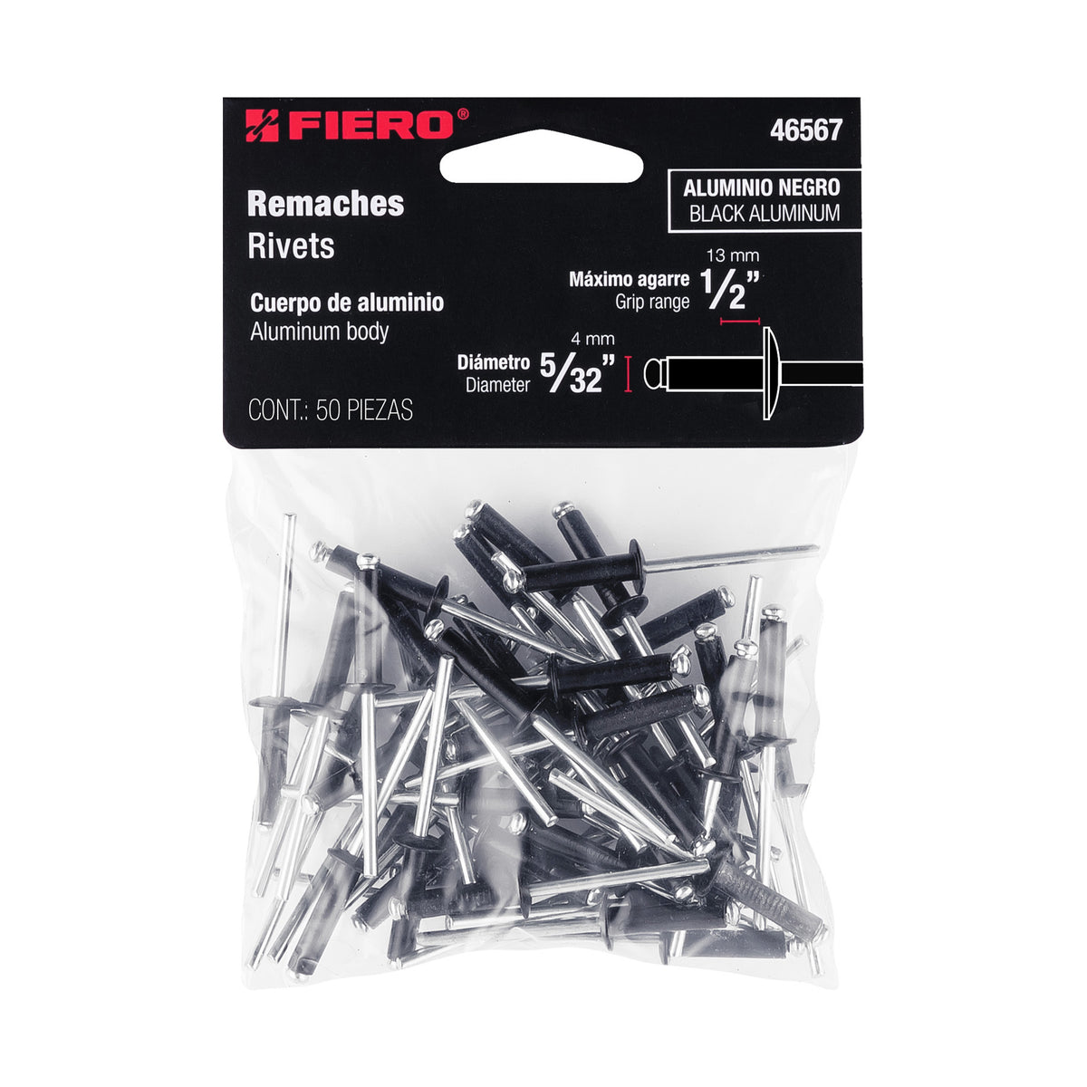 Bolsaremachesx1/2" negros de aluminio ala 5/32"