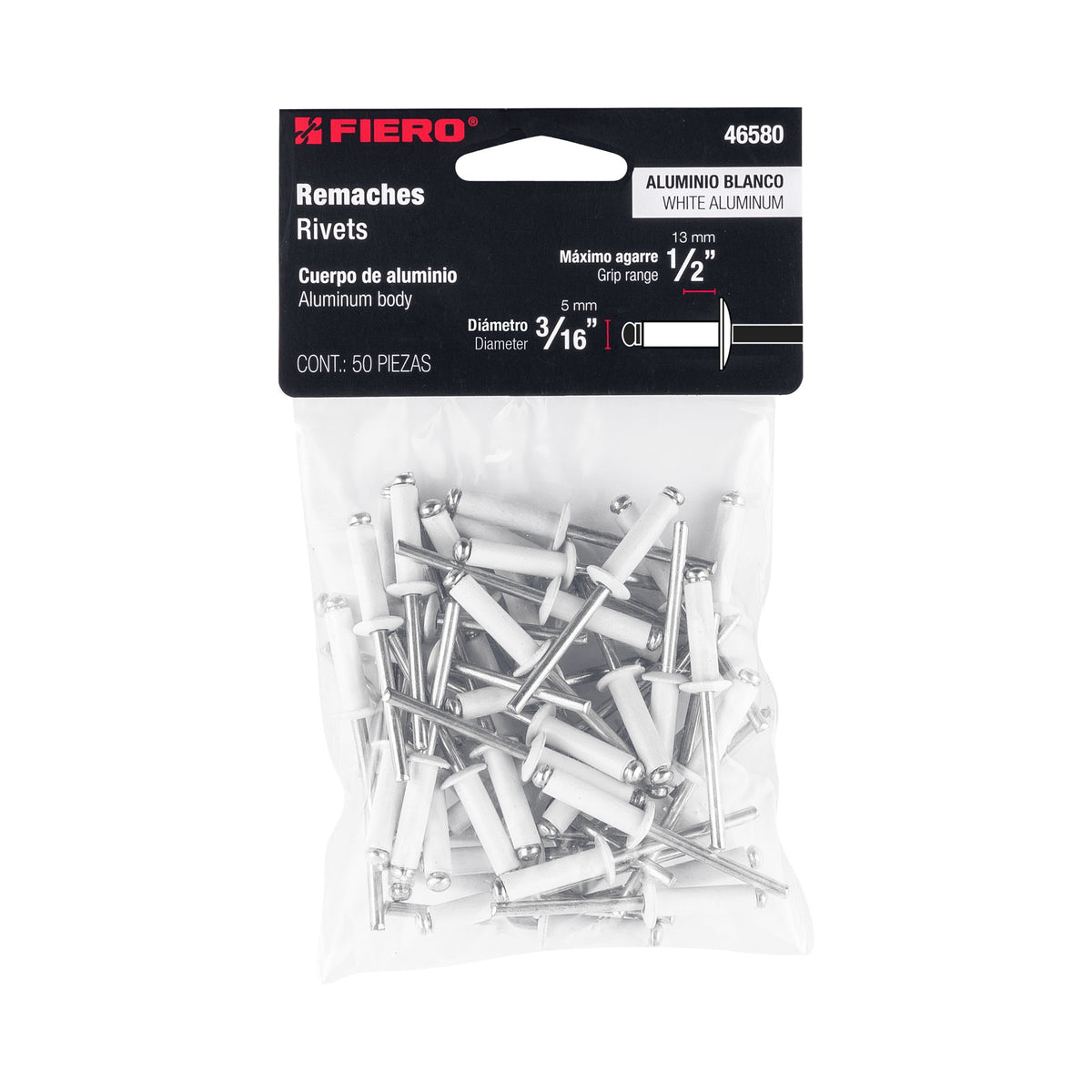 Bolsaremachesx1/2" blancos de aluminio ala 3/16"