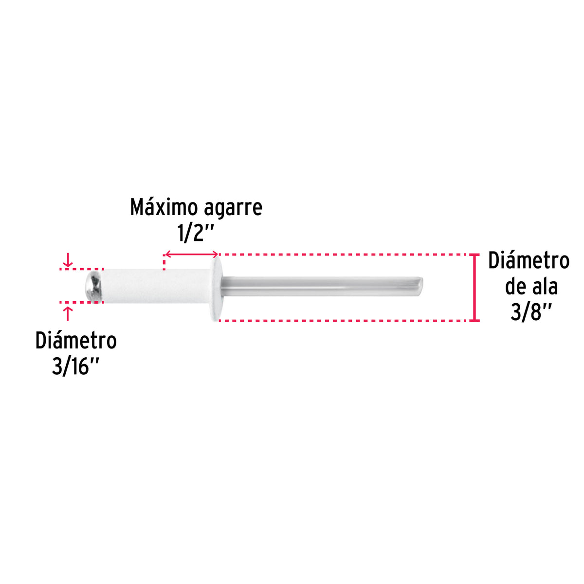 Bolsaremachesx1/2" blancos de aluminio ala 3/16"