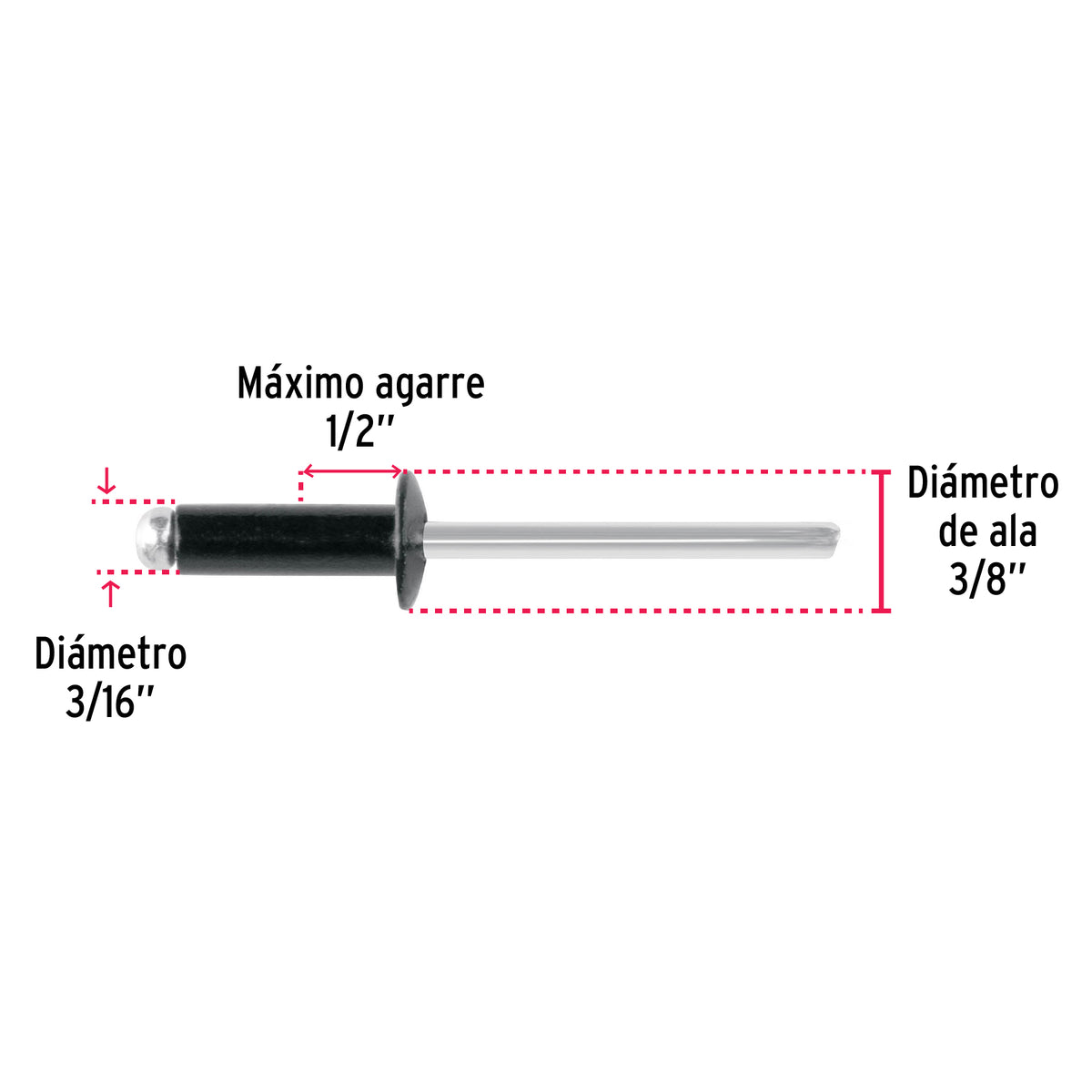 Bolsaremachesx1/2" negros de aluminio ala 3/16"