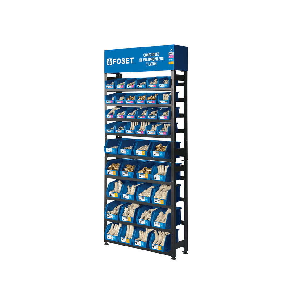 Rack con conexiones para manguera de PP FOSET