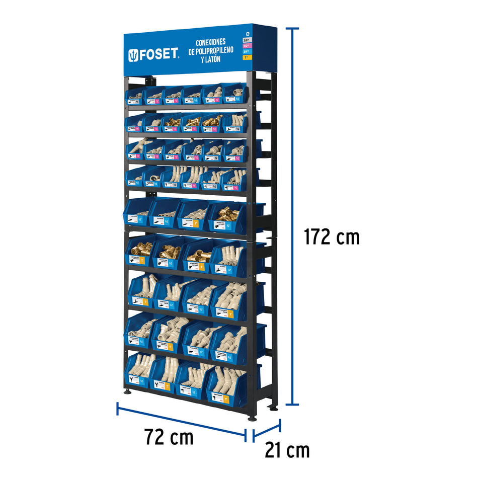 Rack con conexiones para manguera de PP FOSET
