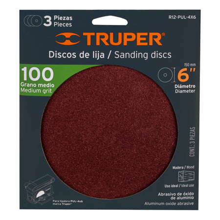 Paquete con 3 discos de lija 6" grano 100 para PUL-4X6T