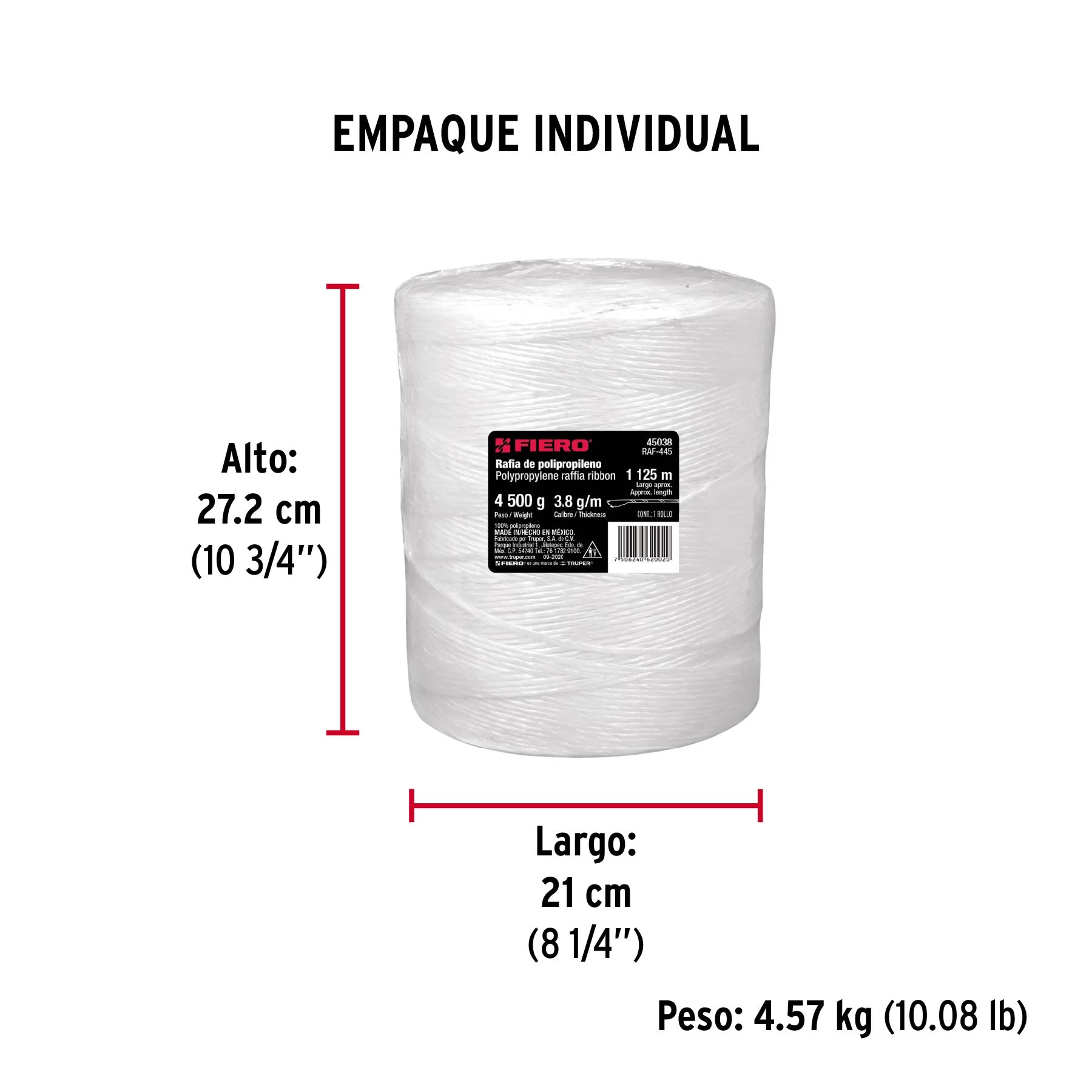 Rollo de rafia de 1125 m color blanco calibre 3.8 g/m