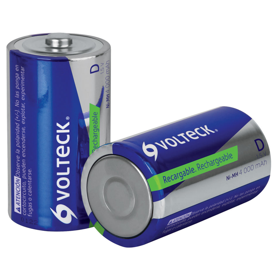 Blister con 2 pilas recargables D larga duracion 4000 mAh