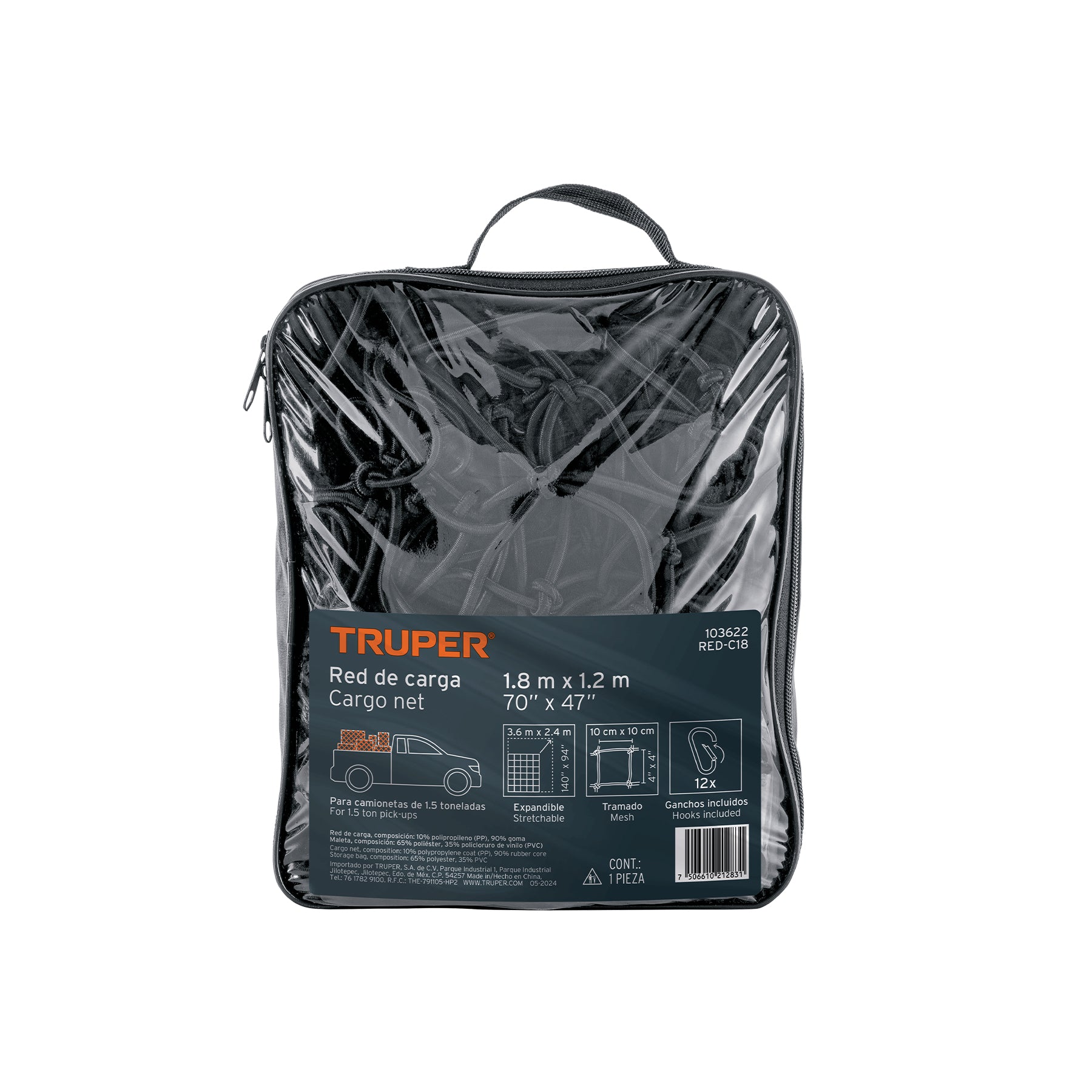 Red de carga 1.80 m x 1.20 m para camioneta 1.5 Ton Truper