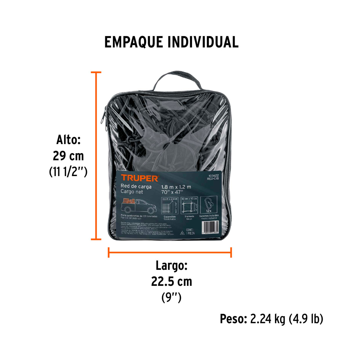 Red de carga 1.80 m x 1.20 m para camioneta 1.5 Ton Truper